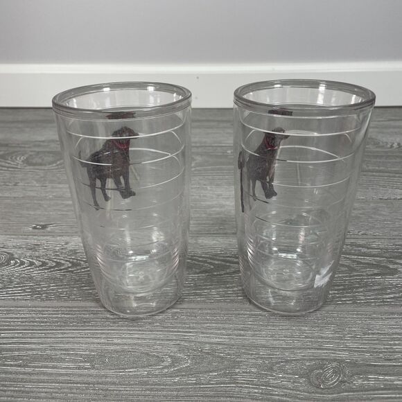 Two Tervis 16oz Clear Tumblers Cups Brown Chocolate Labrador Retriever Dogs - Picture 2 of 8